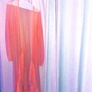 A pink, lace, lingerie robe.